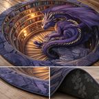 Dywan okrągły Dragon Fantasy 3D – fioletowy smok w magicznej bibliotece, efekt głębi