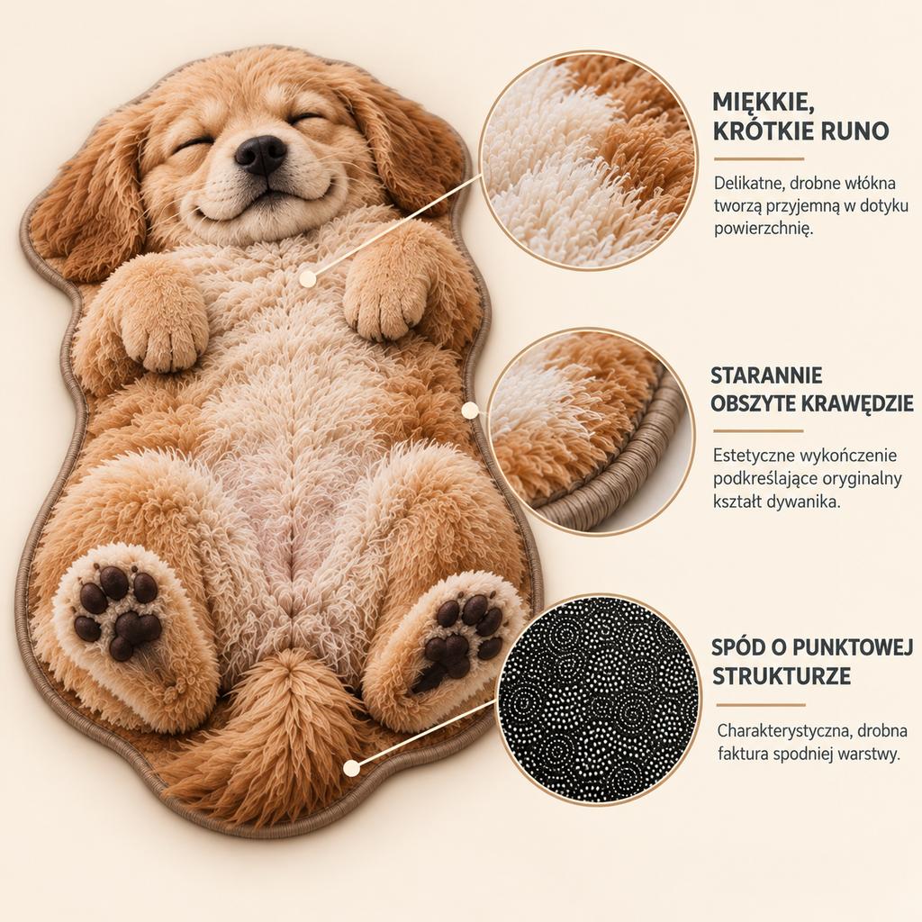 Dywan puszysty Śpiący Golden Retriever karmelowy antypoślizgowy 3D
