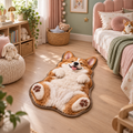 Dywan puszysty Pies Corgi karmelowo-brązowy antypoślizgowy 3D