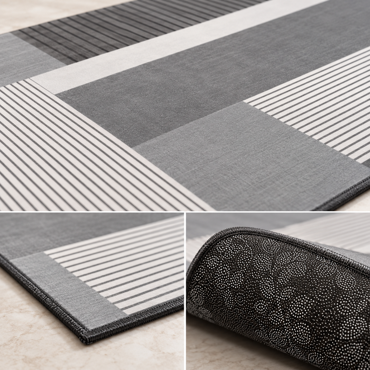 Chodnik do kuchni, hallu i przedpokoju Modern Stripes – antypoślizgowy, geometryczne pasy, szaro-biały