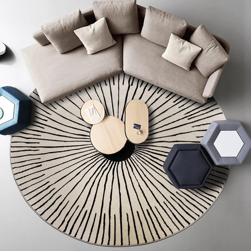 OKRĄGŁY DYWAN BOHO  z minimalistycznym wzorem | Linie