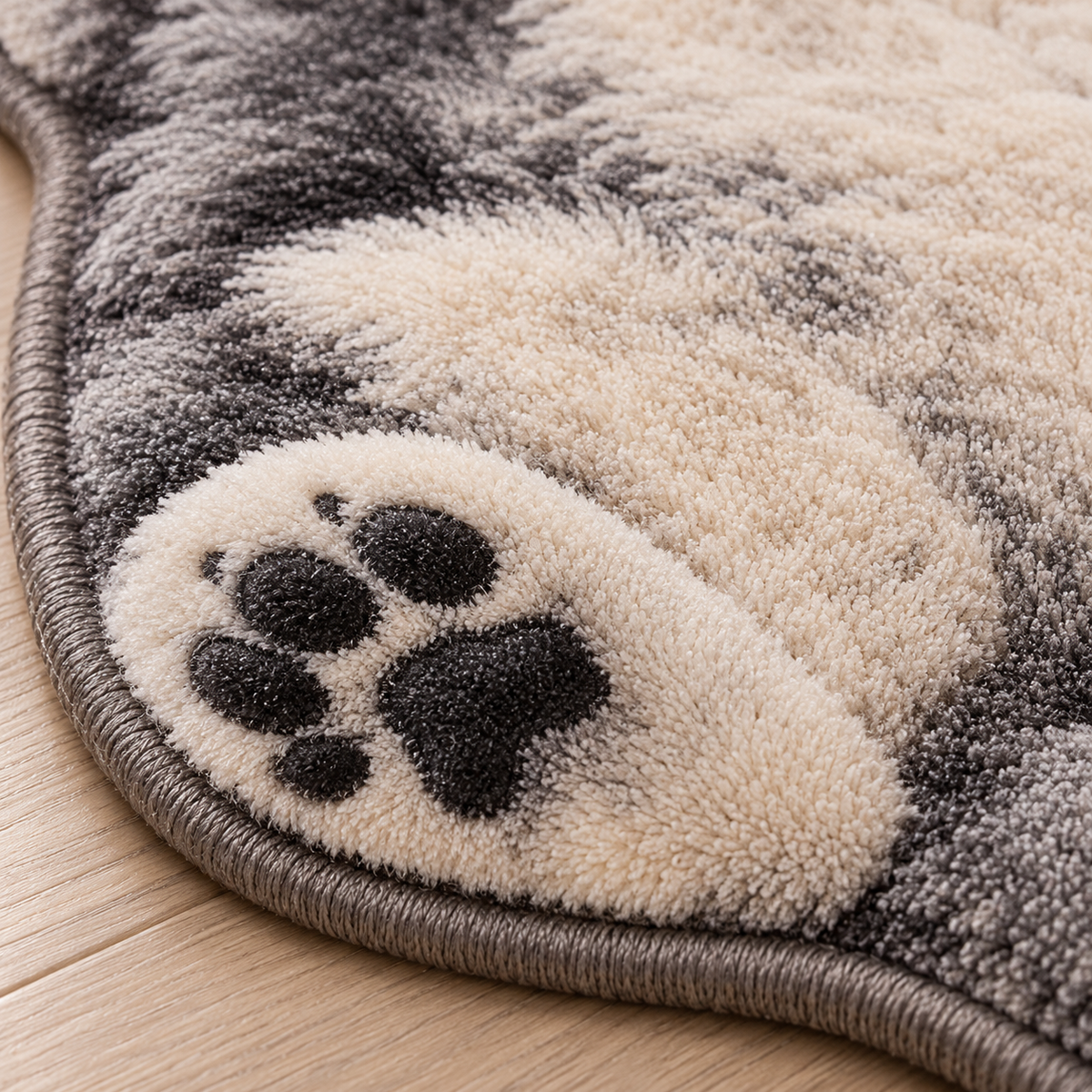Dywan puszysty Śpiący Husky szaro-biały antypoślizgowy, nieregularny kształt