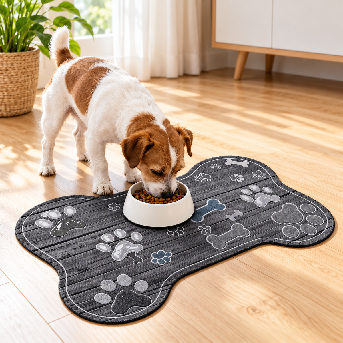 Mata pod miski dla psa i kota 30x50 cm – gumowa, antypoślizgowa, wodoodporna, szara kość