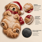 Dywan świąteczny puszysty Śpiący Golden Retriever z czapką Mikołaja antypoślizgowy