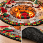 Dywan świąteczny okrągły Christmas Gnomes 3D – skrzaty, magiczna studnia z prezentem, efekt głębi