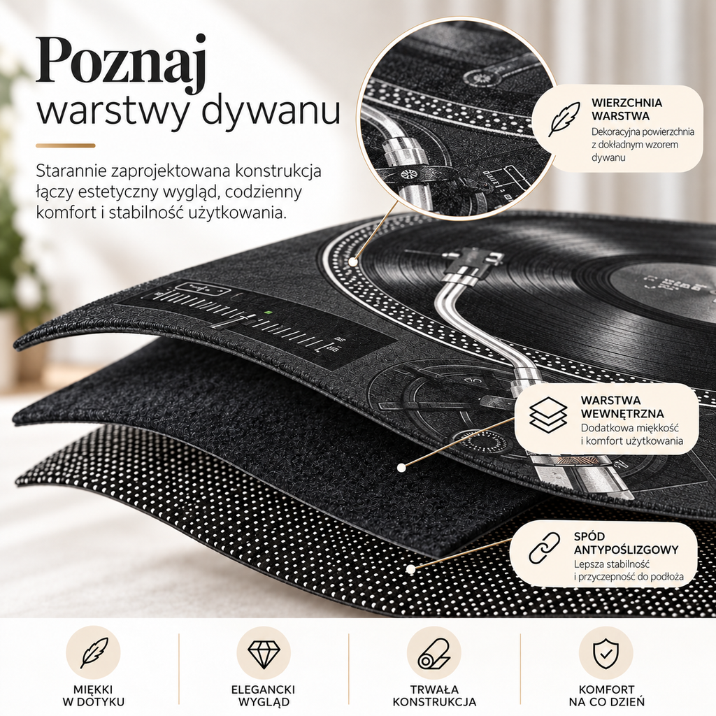 Dywan 3D GRAMOFON - vinyl retro do pokoju