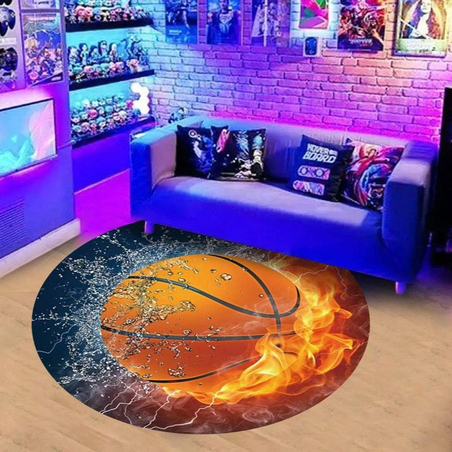 DYWAN OKRĄGŁY ze wzorem piłki | POWERFULL BASKETBALL