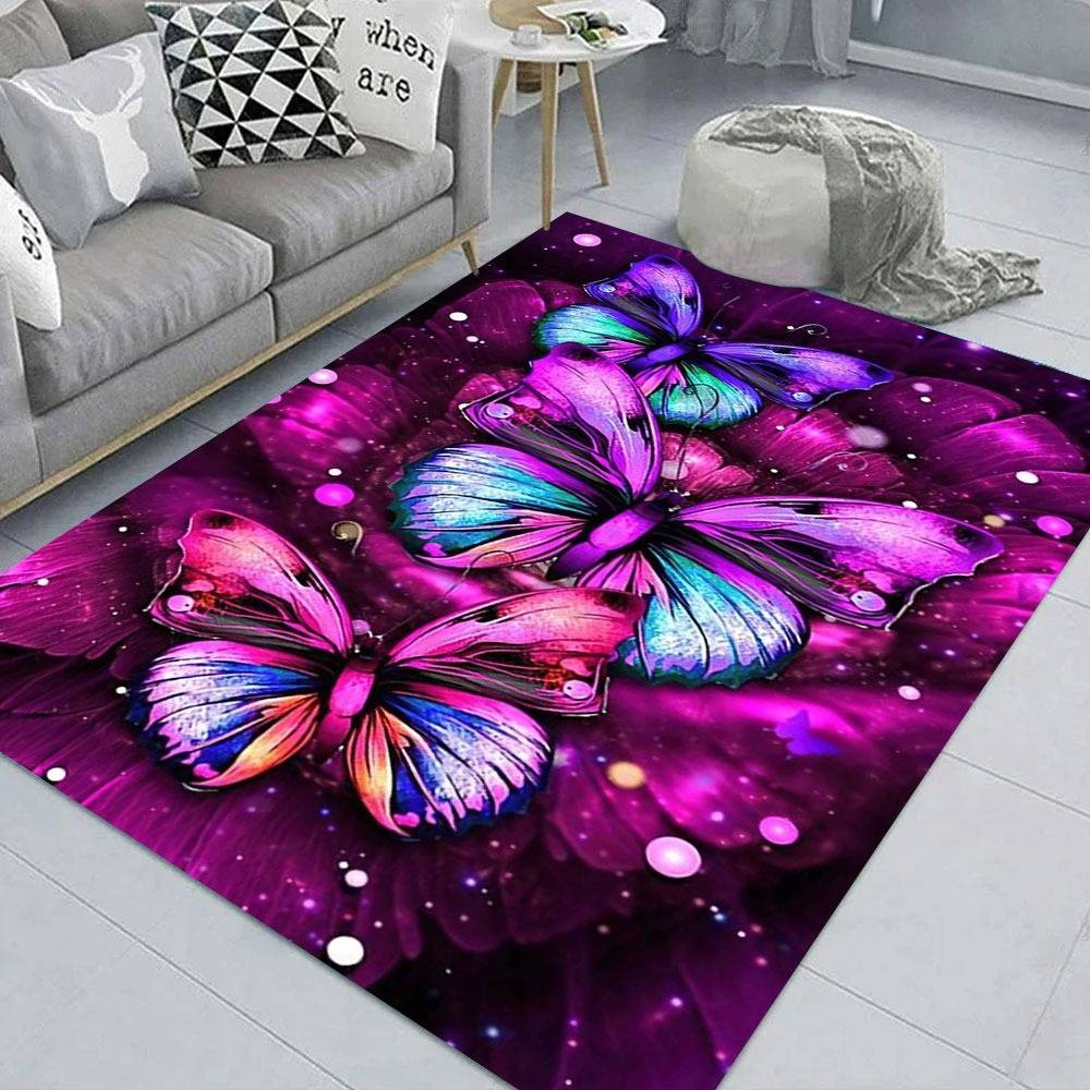 NOWOCZESNY DYWAN z motywem kolorowych motyli | Fluorescent Butterfly